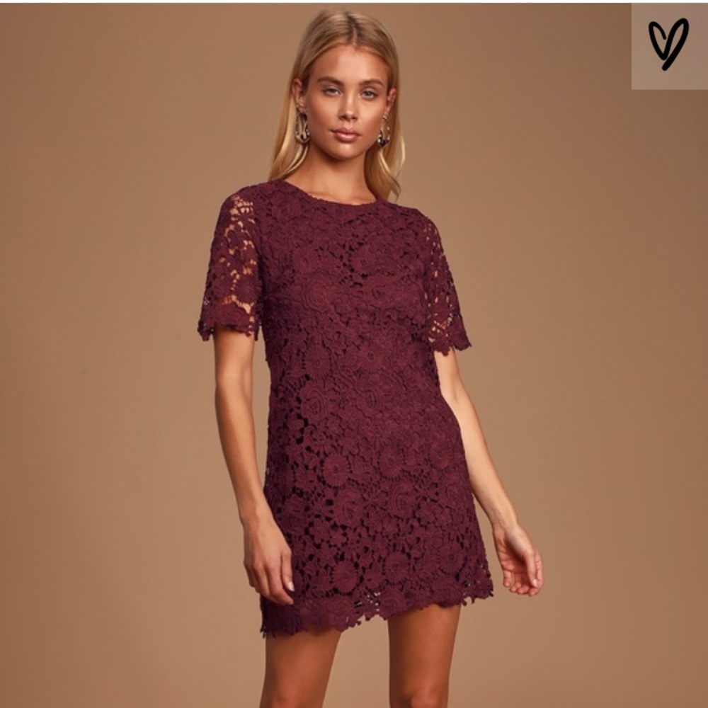 Lulu’s Complete Perfection Burgundy Lace minidress